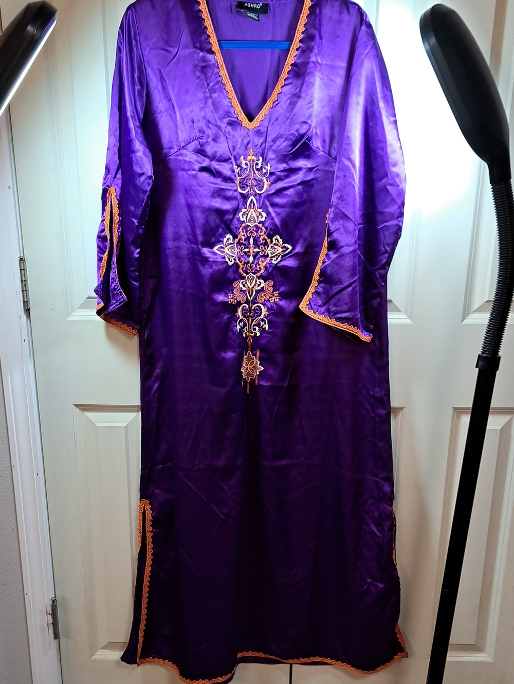 ASHRO Purple Kaftan  with Orange  And  Gold  Accent